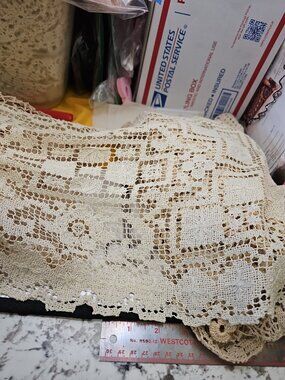 Doilies Lot Of 8 Crochet Ecru Openwork Placemat Floral. Starburst Shape Heart...
